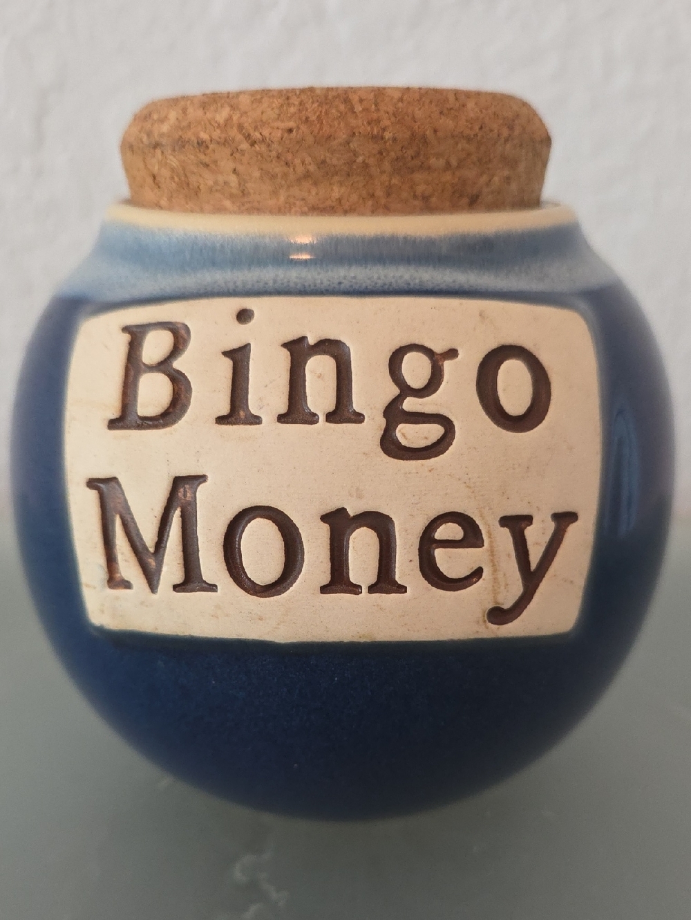 Bingo Money Ceramic Jar with Cork Lid - Blue